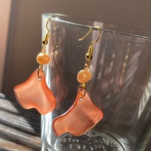 Handcrafted Peach/Orange Pearl and Petal Drop Earrings